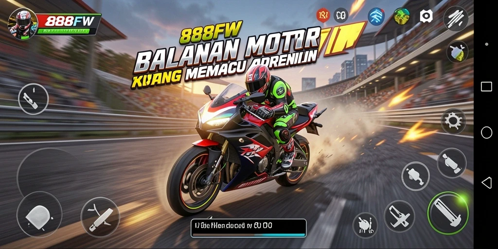 Screenshot gameplay 888FW yang menunjukkan aksi balapan motor yang seru.