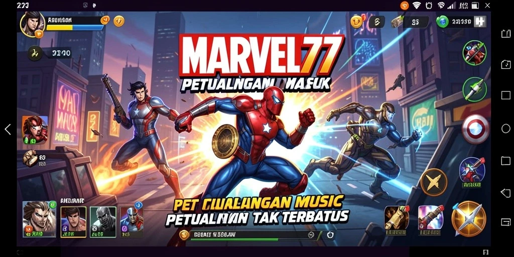 Tangkapan layar utama MARVEL77 menampilkan gameplay musik yang interaktif dan menyenangkan.