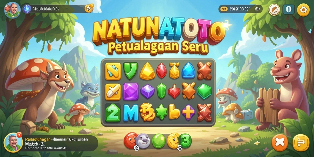 Tampilan gameplay NATUNATOTO yang penuh warna dan menawan.