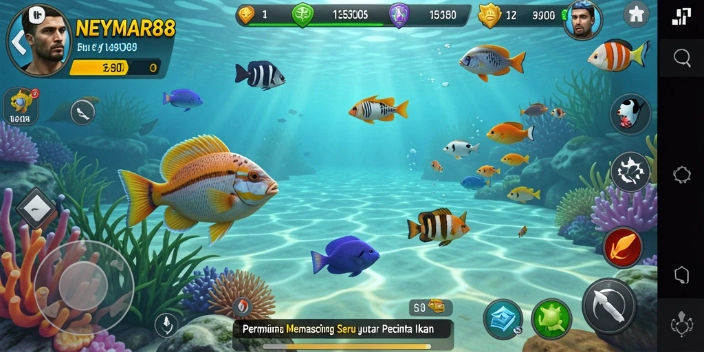 Screenshot gameplay NEYMAR88 menampilkan aksi memancing yang seru dan grafis yang menakjubkan.