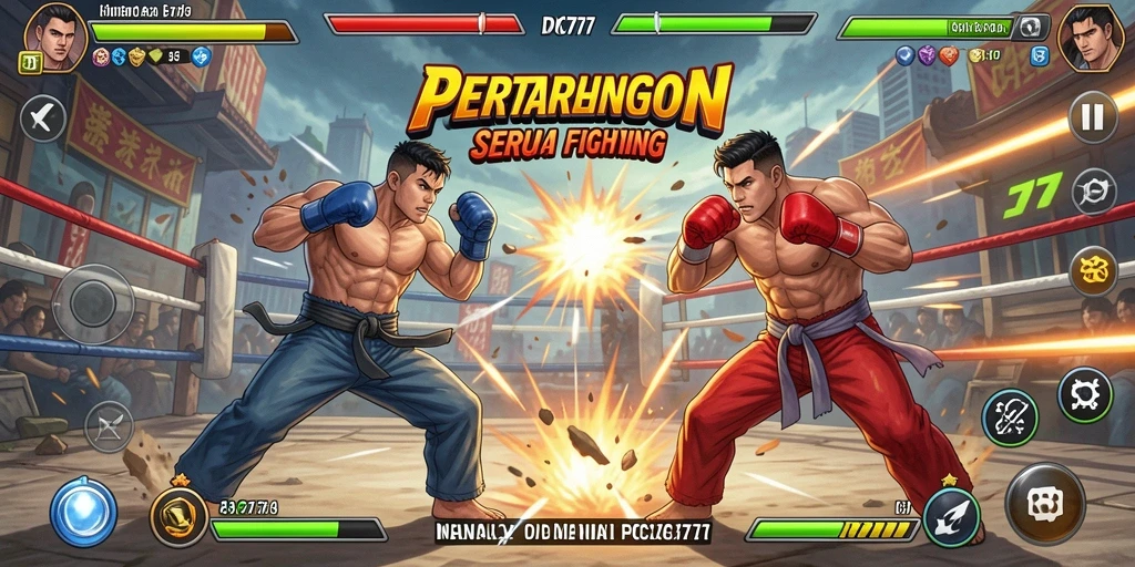 Screenshot utama PCX777 menampilkan aksi pertarungan yang intens.