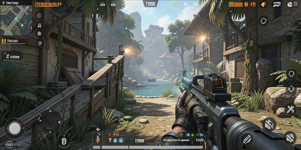 Screenshot gameplay <strong>T9999</strong> menampilkan aksi pertempuran yang mendebarkan.